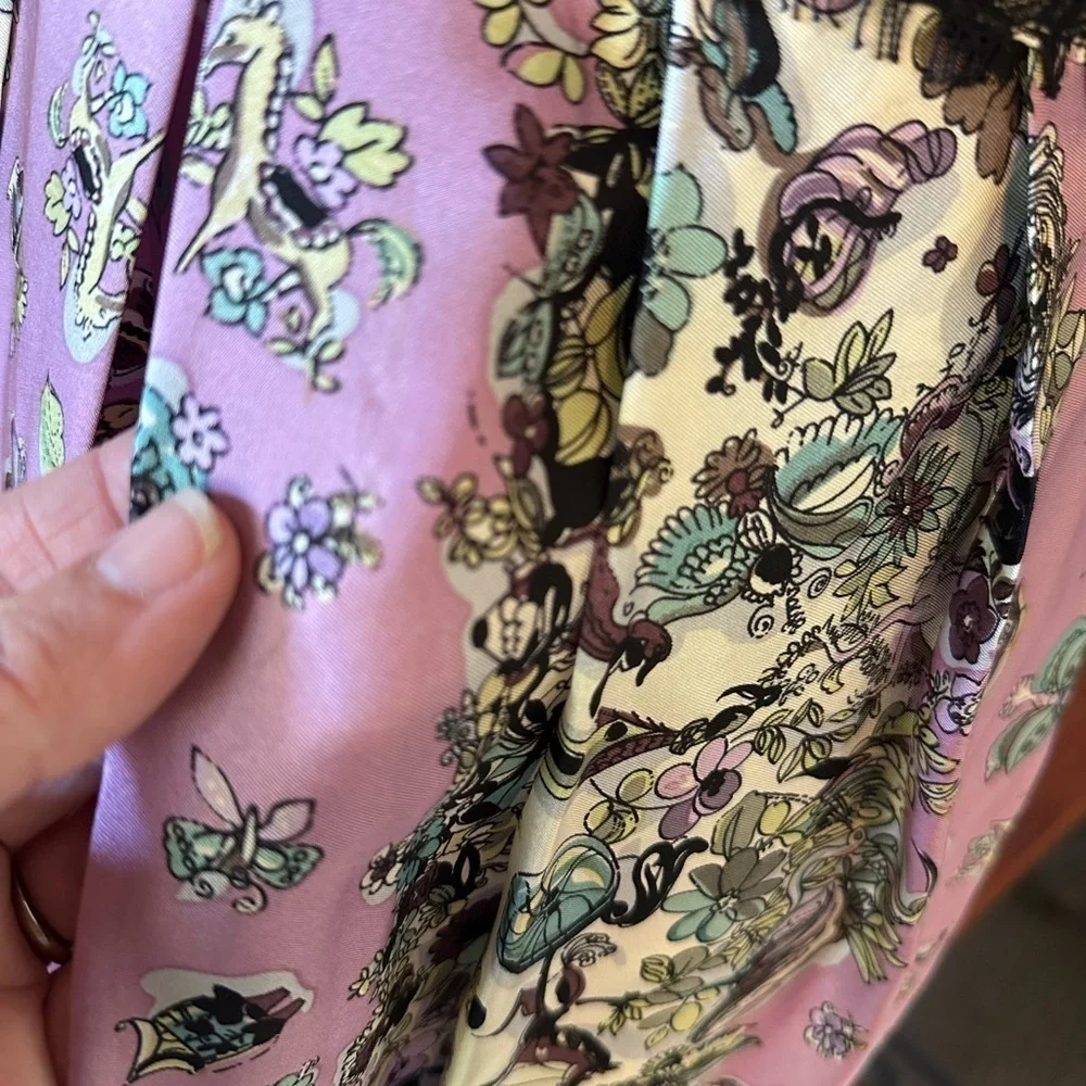 Nanette Lapore | Vintage 100% Silk Floral Midi Dress with Lace Detail, Size 0 - Picture 12 of 12